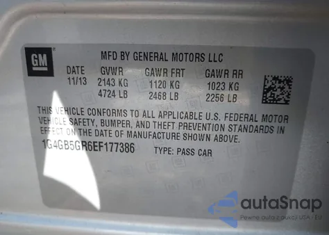 2014 Buick Lacrosse Leather Group z USA, uszkodzony, nr VIN 1G4GB5GR6EF177386